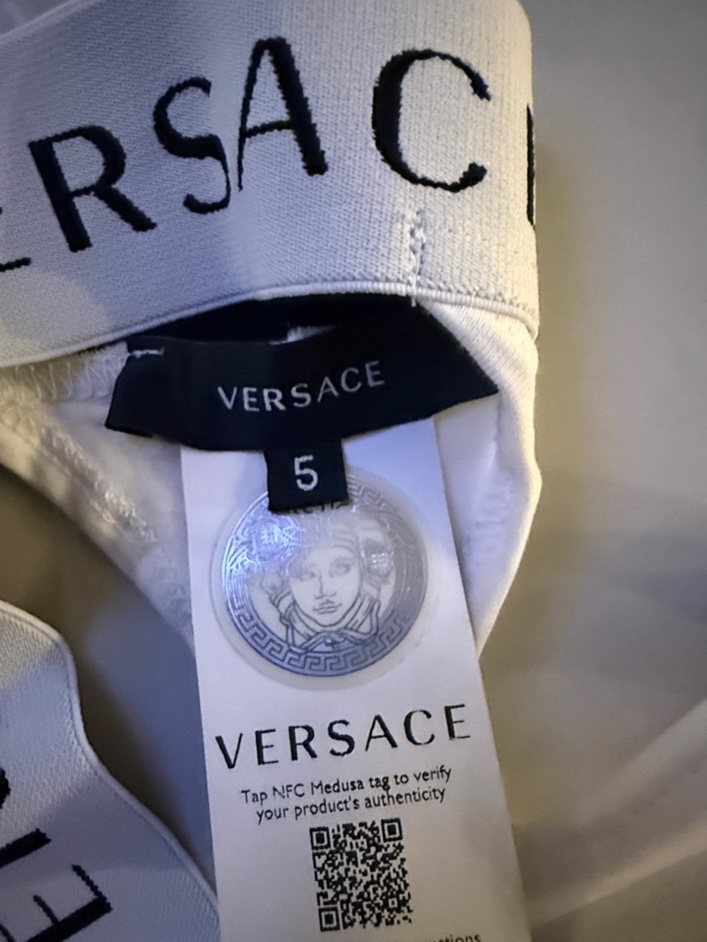 Versace White and Black Logo Elastic Thong - Picture 5 of 5